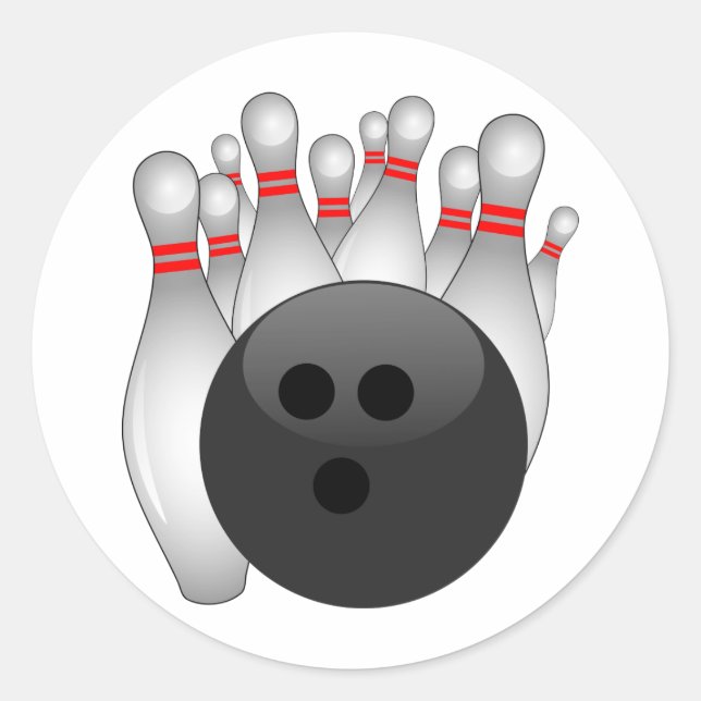 Bowlingball und zehn Buttone Runder Aufkleber (Vorderseite)