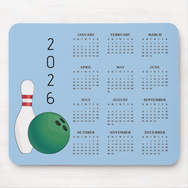 Bowlingkugel-Pin-Design 2025 Kalender-Mauspad Mousepad (Vorne)