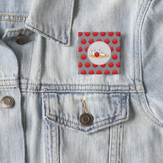 Bowlingkugel trifft Kegel mit Kugelmuster Button (Beispiel)