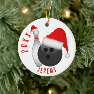 Bowlingkugel und Pin-Weihnachten Keramik Ornament