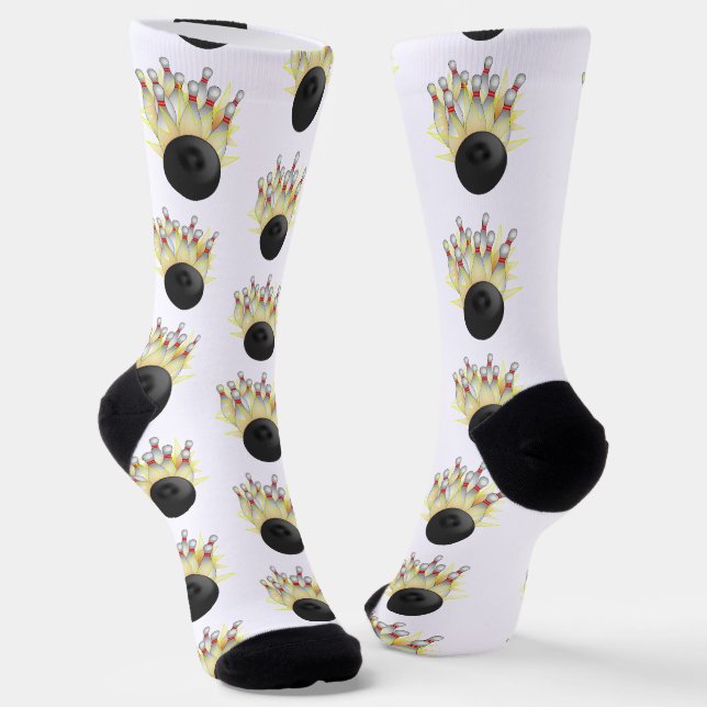Bowlingkugel und Pins STRIKE! Socken (Gewinkelt)