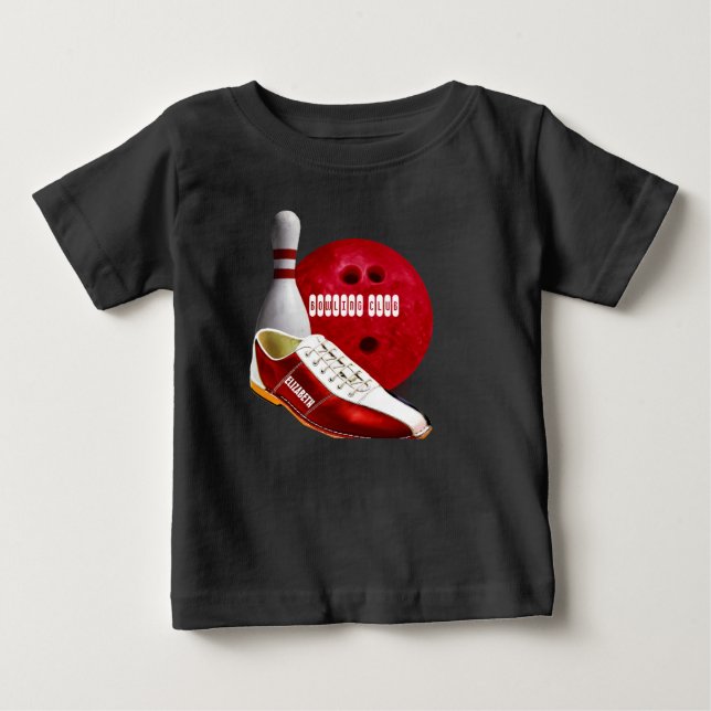 Bowlings-Ball-Schuh und Button mit Ihrem Baby T-shirt (Vorderseite)
