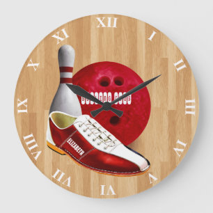 Bowlings-Ball-Schuh und Button mit Ihrem Große Wanduhr