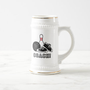 Bowlings-Schuhe, Ball und Button: Trainer Bierglas