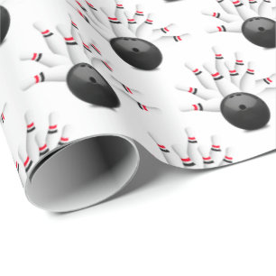 Bowlingsball und -Buttone auf Weiß Geschenkpapier