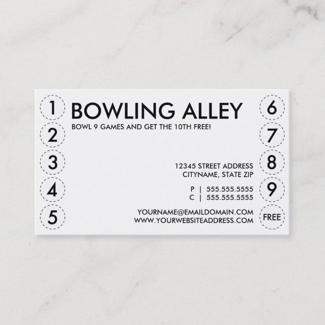 Bowlingsgassen-Lochkarte Treuekarte (Vorderseite)