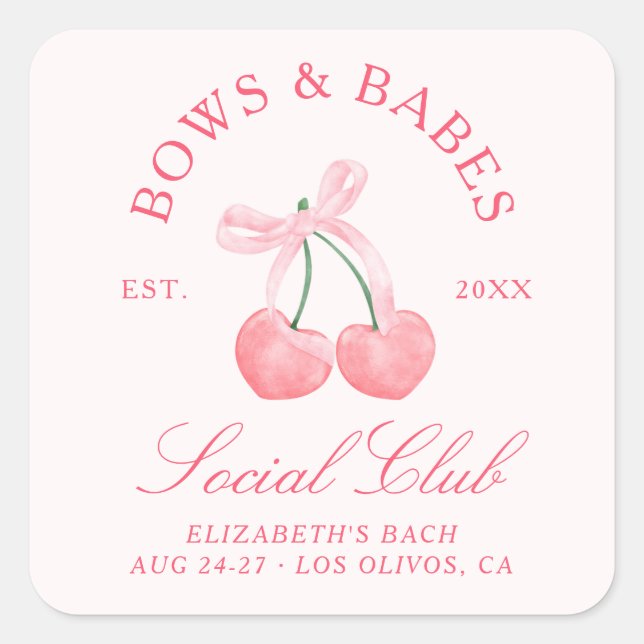 Bows & Babes Coquette Cherries Quadratischer Aufkleber (Vorderseite)