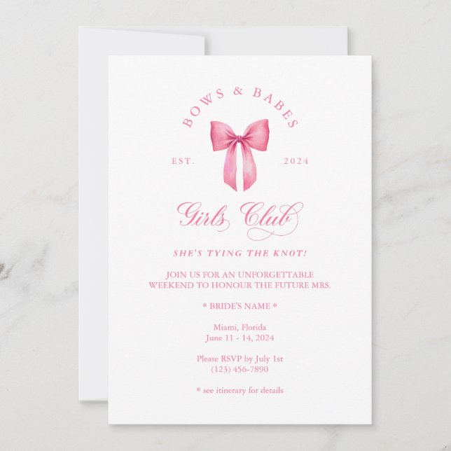 Bows & Babes Girls Club Einladung (Vorderseite)