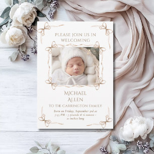 Bows Baby Neutral Foto Geburtskarte Ankündigung