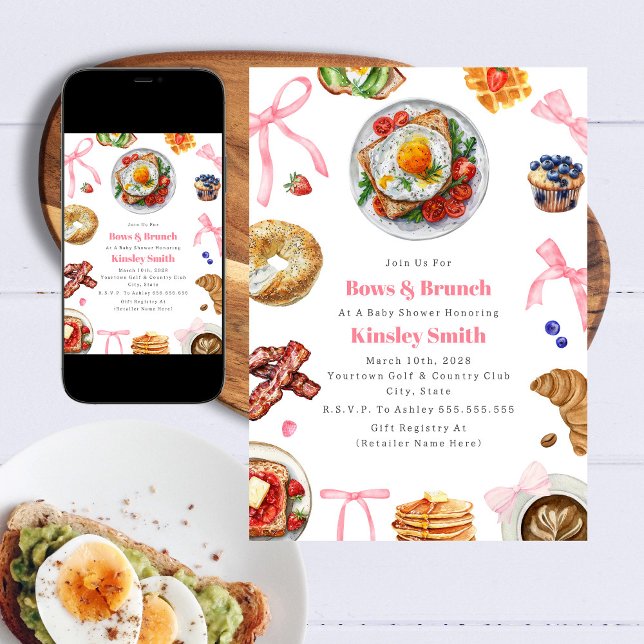 Bows + Brunch Girl Pink Baby Dusche Frühstück Einladung (Von Creator hochgeladen)