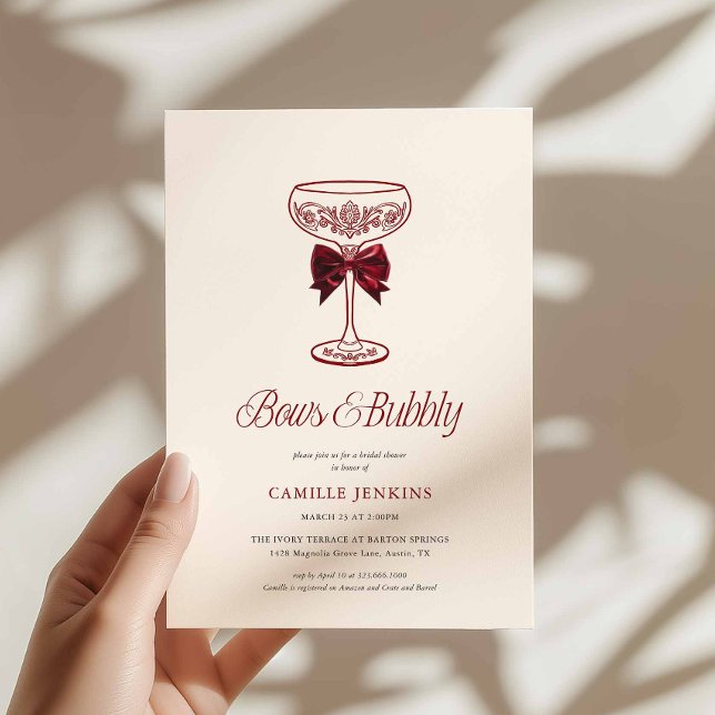 Bows & Bubbly Bridal Shower Invitation Einladung (Elegant Bow Bridal Shower Invitation)