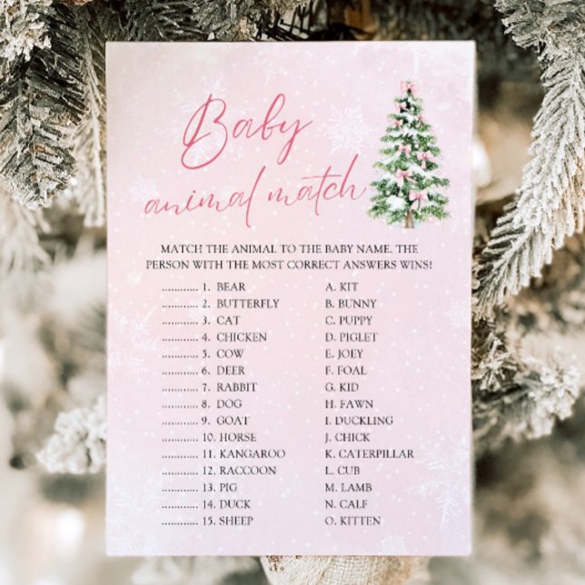 Bows Christmas Baby Animal Match Baby Shower Game Einladung (Pink Bows Christmas Baby Animal Match Baby Shower Game)