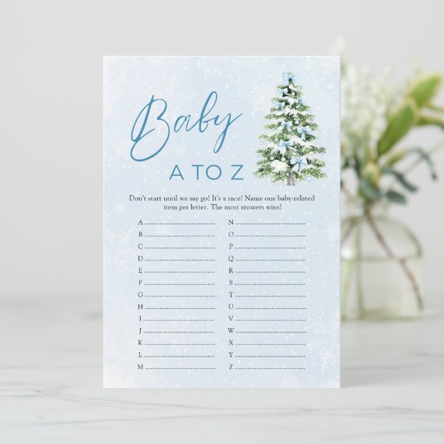 Bows Christmas Baby Items A to Z Baby Shower Game Einladung (Stehend Vorderseite)