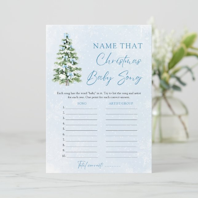 Bows Christmas Baby Shower Name That Baby Tune Einladung (Stehend Vorderseite)