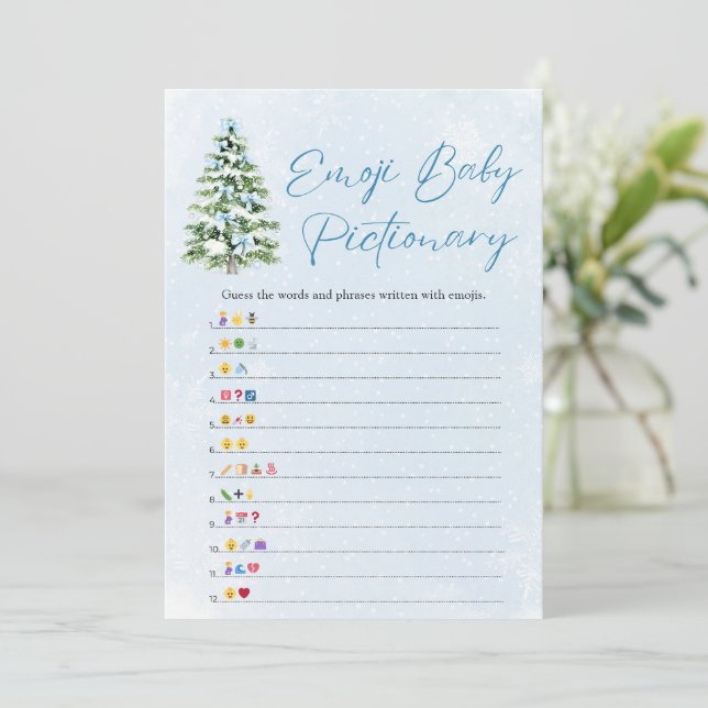 Bows Christmas Tree Baby Emoji Pictionary Game Einladung (Stehend Vorderseite)