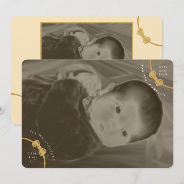 Bows Faire-part de naissance avec détails relatifs (Devant / Derrière)