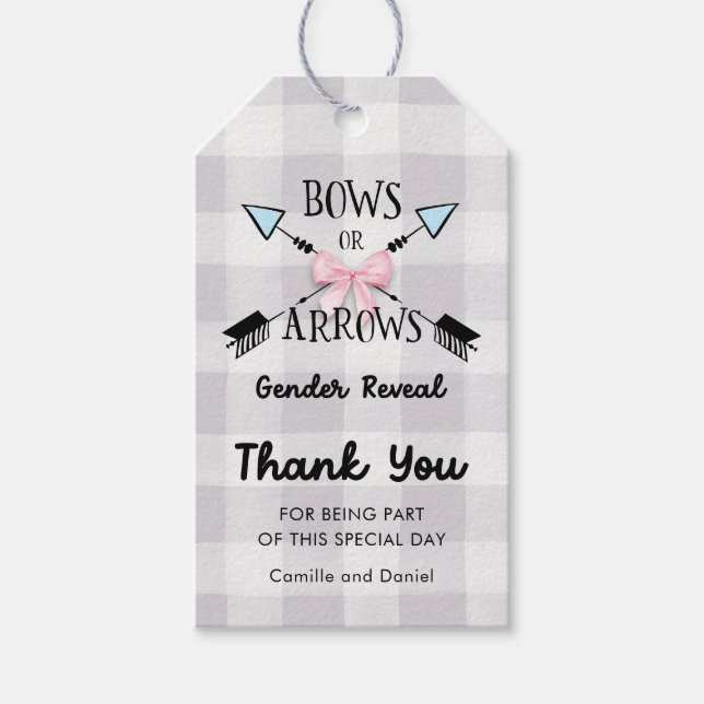 Bows oder Pfeile Gender Reveal Baby Dusche Vielen  Geschenkanhänger (Vorderseite)