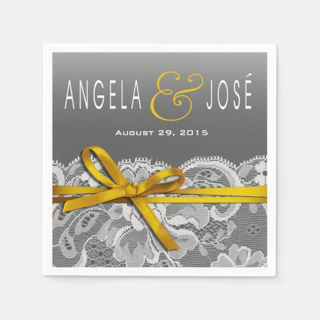 Bows Ribbon & Lace Wedding Party | Graugelb Serviette (Vorderseite)