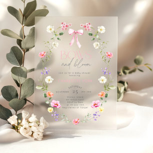 Bows und Blüten Wildblume rosa Bow Babydusche Acryleinladungen