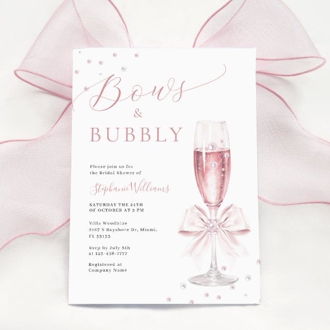 Bows und Bubbly Pink Bridal Dusche Einladung (Von Creator hochgeladen)