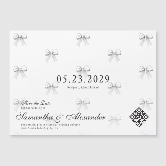Bows & Wedings Vows Preppy Coquette Save the Date Magneteinladung (Vorderseite)