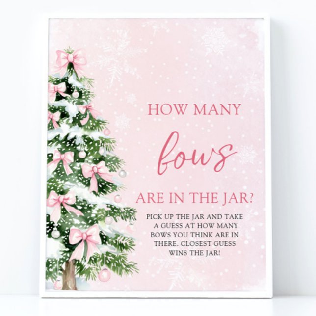Bows Weihnachten schätzen, wie viele Bows Baby-Dus Poster (Pink Bows Christmas Guess How Many Bows Baby Shower Sign)