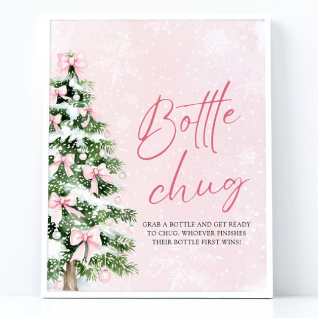 Bows Weihnachtsbaum Kinderdusche Flasche Umarmung  Poster (Pink Bows Christmas Tree Baby Shower Bottle Chug Sign)