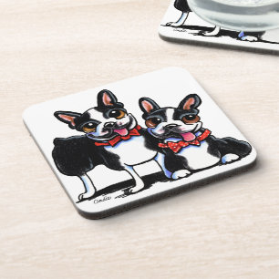 Bowtie Boston Terriers Off-Leash Art™ Getränkeuntersetzer