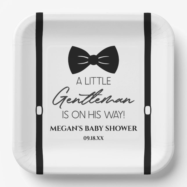 Bowtie Suspenders eine kleine Gentleman Babydusche Pappteller (Vorderseite)