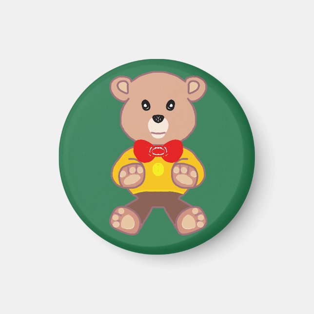 Bowtie-Teddybär auf Grün Magnet (Vorne)