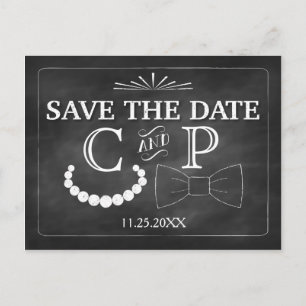 Bowties and Pearls Wedding Save the Date Postcard Ankündigungspostkarte