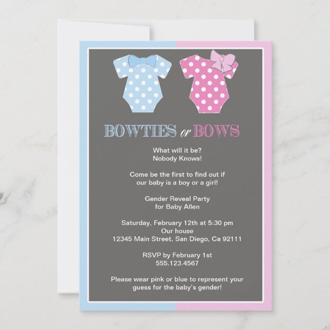 Bowties oder Bogen-Geschlecht decken Invitaition Einladung (Vorderseite)