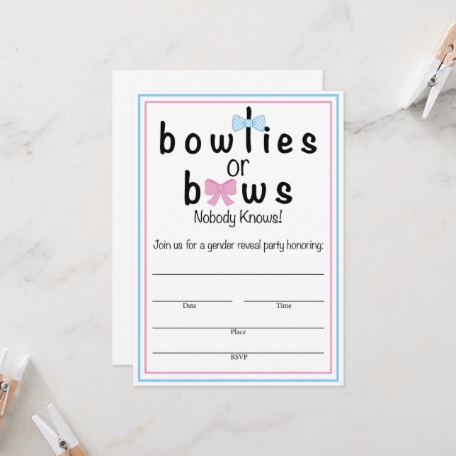 Bowties ou Bows Genre Reveillez Invitation 5x7in (Devant/Arrière en situation)