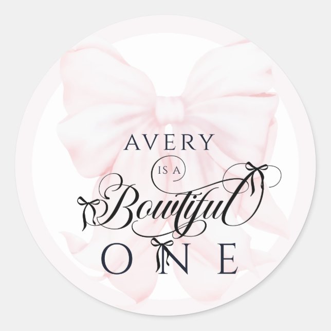 Bowtiful One 1st Birthday Pink Bow Girls Runder Aufkleber (Vorderseite)