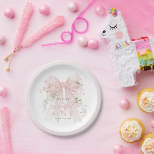 Bowtiiful One 1. Geburtstag Floraler Bogen Mädchen Pappteller