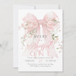 Bowtiiful One 1st Birthday Floral Bow Girls Einladung
