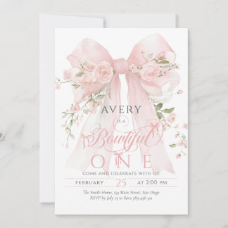 Bowtiiful One 1st Birthday Floral Bow Girls Einladung