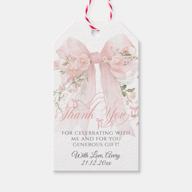 Bowtiiful One Photo 1st Birthday Floral Bow Girls Geschenkanhänger (Vorderseite)