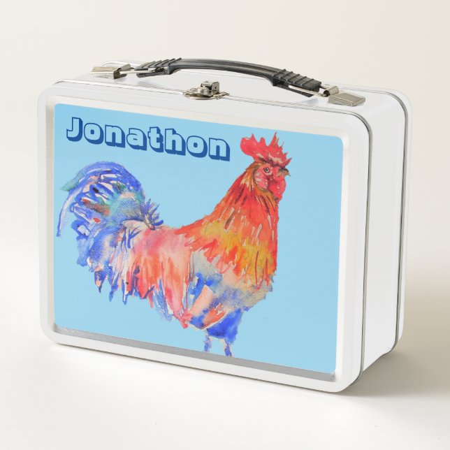 Box Aquarelle de poulet Chids Nom Boîte à lunch (Devant)