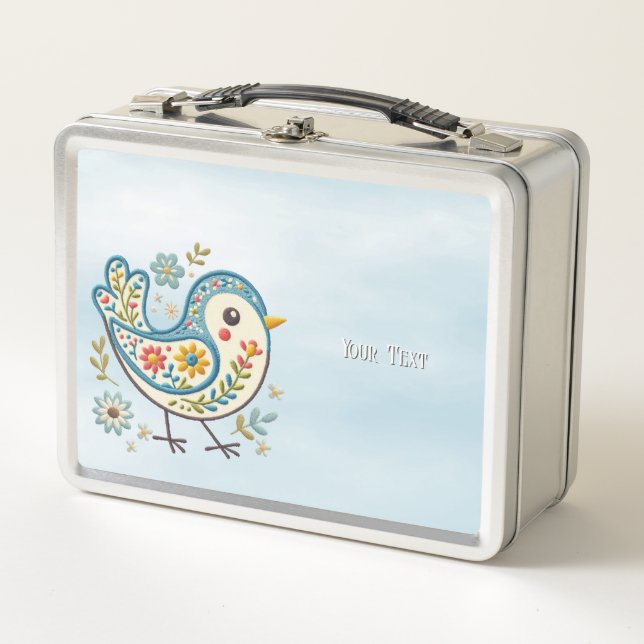 Box Bleu Oiseau Floral Métal Boîte à lunch (Devant)
