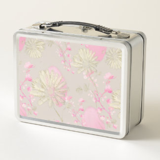 Box Boîte à lunch en métal Fleurs rose doré