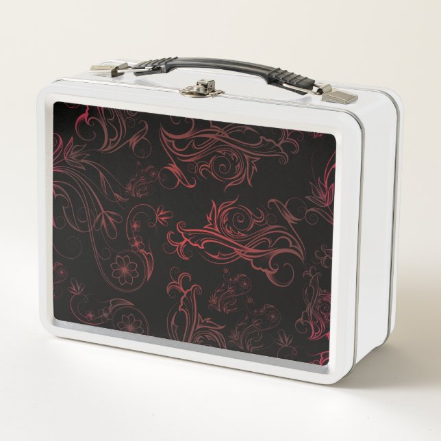 Box Boîte à lunch en métal rouge floral (Devant)
