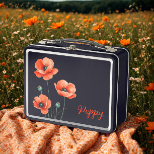 Box Boîte à lunch métallique aux coquelicots aquarelle