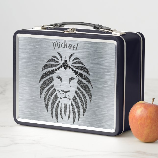 Box Boîte à lunch métallique Lion Monogram tendance (En situation)