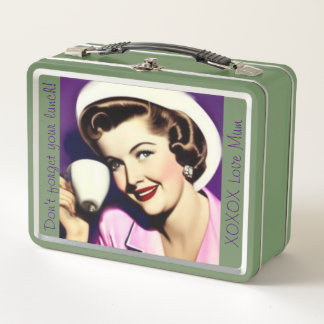 Box Boîte à lunch rétro avec femme stylisée des années