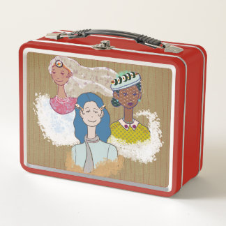 Box Boîte à lunch vintage en rouge avec motif d'art