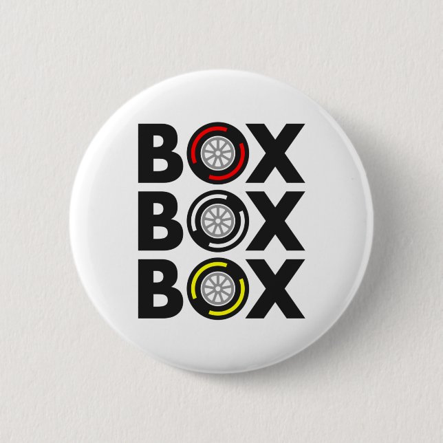 ‚Box Box‘ F1 Entwurf der Reifenkomponente Button (Vorderseite)