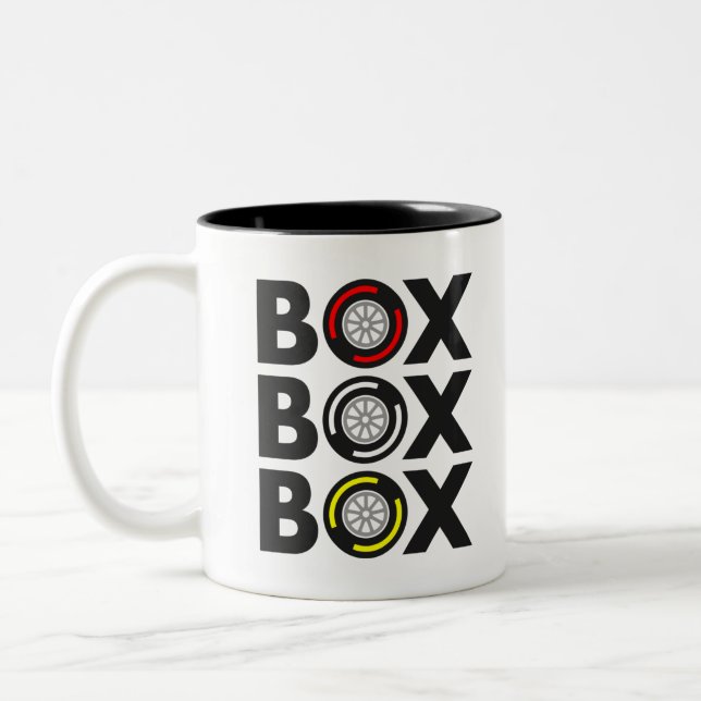 ‚Box Box‘ F1 Entwurf der Reifenkomponente Zweifarbige Tasse (Links)