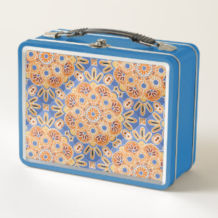 Box Carreaux bleu et orange Imprimer Boîte à lunch