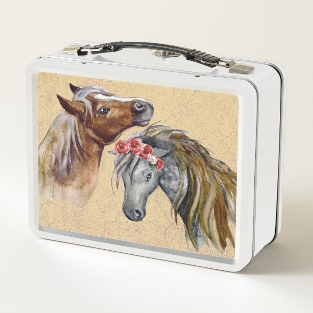 Box Chevaux avec Fleurs Boîte à lunch en métal (Dos)